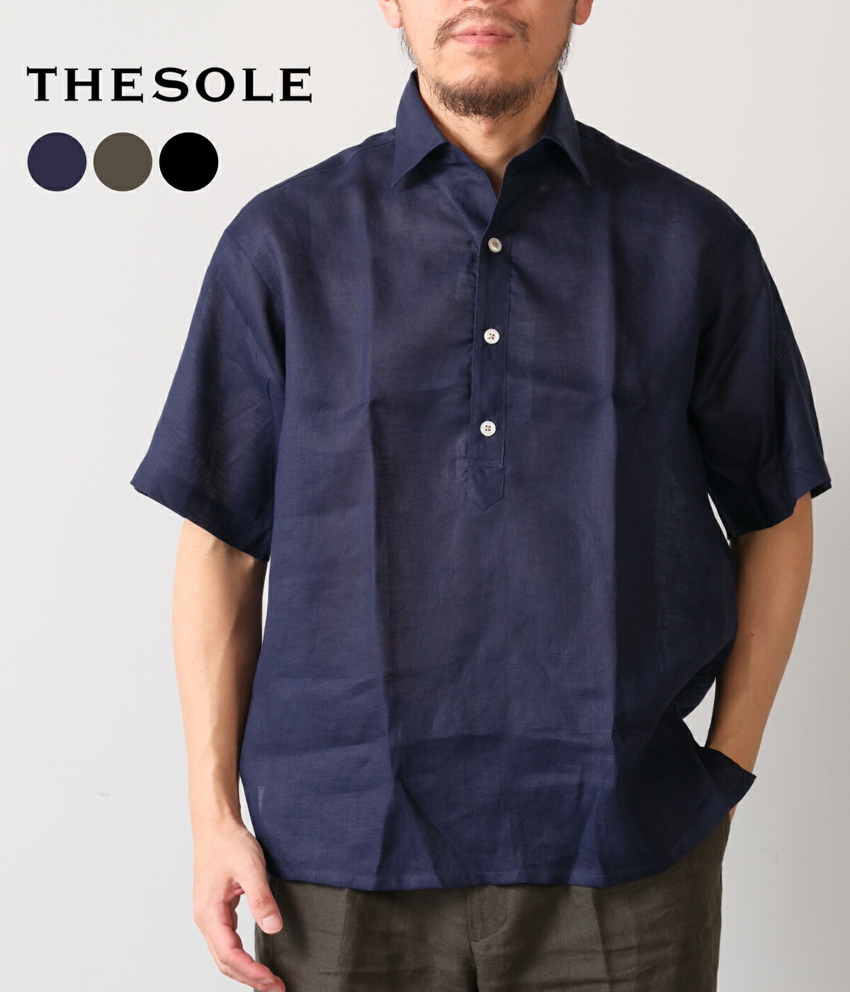 【THE SOLE｜ザソール】フレンチリネン 公々然たる色合い ティーシャツティーシャツ オリーブ 米国海軍 黒いこと リネン 伸び伸びする 剪断応力無償性 吸放湿性 速乾燥した サスティナブル 30代 40代 メンズ 心地好い【TSHA1】
