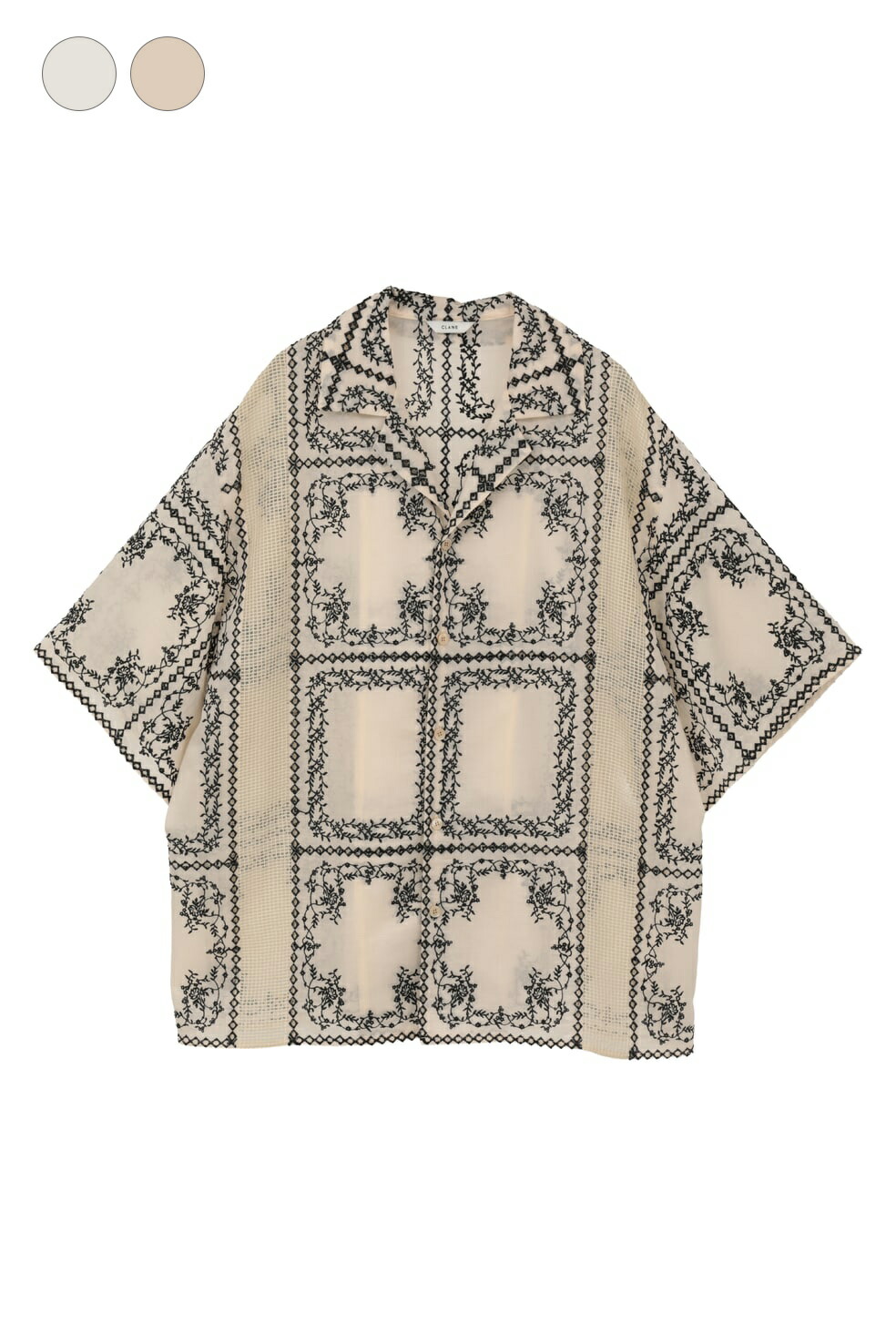 【CLANE｜クラネ】エンブロイダリーレースボックスシャツ EMBROIDERY LACE BOX SHIRTS 入り合わせる 白いこと 生まれ変わり衣料繊維 抜け感 刺しゅう 雅びやか 透け感 レディース 春 夏 秋【10122-4263】