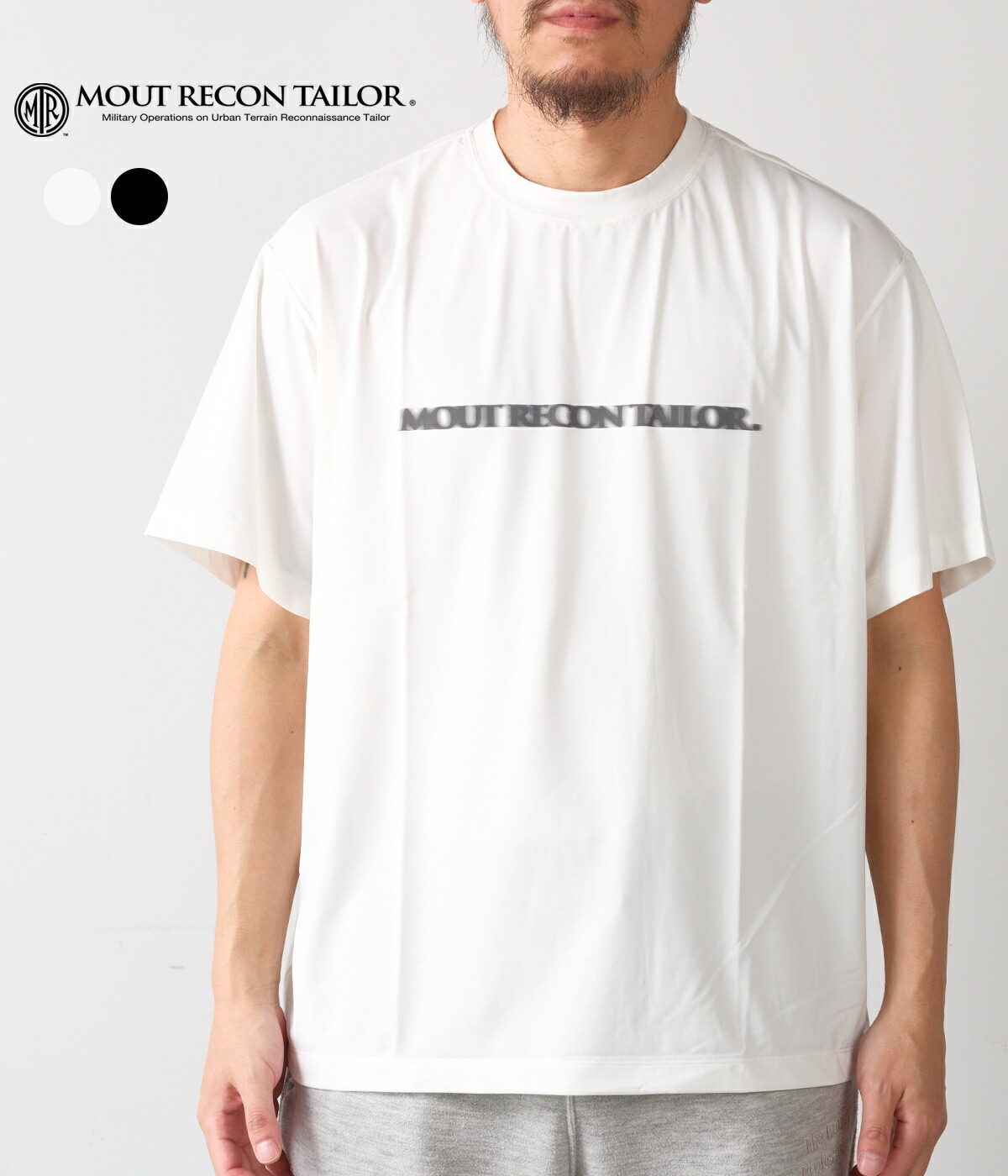 【MOUT RECON TAILOR｜マウトリーコンテーラー】マウトブラーロゴプルオーバーズ MOUT BLUR LOGO T-SHIRTS 黒いこと 白いこと ナイロン 吸水速乾 UVとり捨てる 当たること冷感 耐摩耗 抗ピリング 抗スナッグ メンズ アウトドア テック御召しもの 心地好い【MT1909】