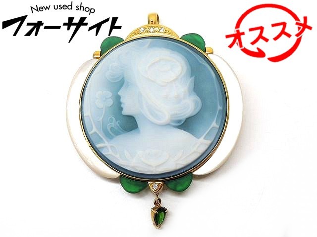 Hans Peter Muller ハンス ピーター ミュラー グリーンメノウ カメオ K18 ゴールド ダイヤグラム エメラルド ブローチ シャンデリア一番目 3c Arsn Sn