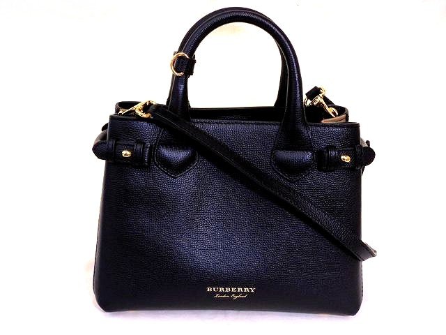 【美品】Burberry レザー ハンドバッグ フォーマル ゴールド金具 バーバリー BURBERRY ミニ バンウェル 8084024 ブラック