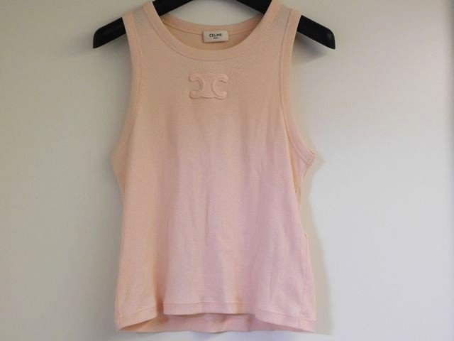 セリーヌ　ノースリーブ　タンクトップ　デニム風ピンク　セリーヌロゴ セリーヌ ノースリーブ タンクトップ デニム風ピンク セリーヌ