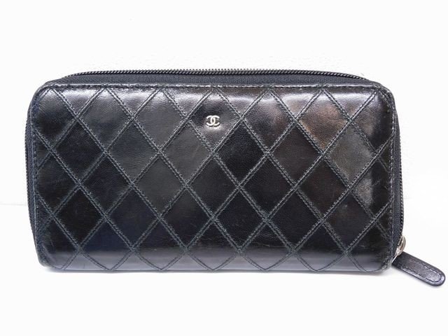 シャネル ビコローレ ■ 長札入れ ジッパー社外取りつくろう品 なめし革 黒 黒いこと ラウンドジッパー ウォレット CHANEL □7K7L バッグ・小物・ブランド雑貨-財布・ケース