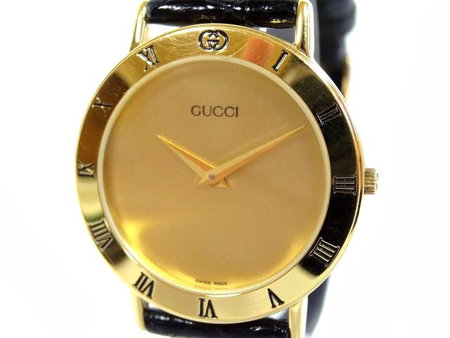グッチ 3000.2.M ■ アンティーク メンズ 時計 QZ ウォッチ 革ベルト ゴールドカラー ゴールド文字盤 GUCCI □８A｜ブランドショップ　フォーサイト