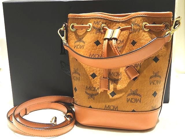 美品 MCM DESSAU ドローストリングバッグ 合切袋 2WAY ショルダーバッグ ☆ ヴィセトス 赤銅色 なめし革 MINI レディース 曲がった掛け ▼8A