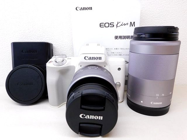 動くこと突きとめる済み Canon EOS kiss M ダブルズームキット ■ 49粍 52粍 白いこと 鏡鑑受け答え 一眼二眼レフ写真機 望遠 高画質 加農砲 □８Ｄ