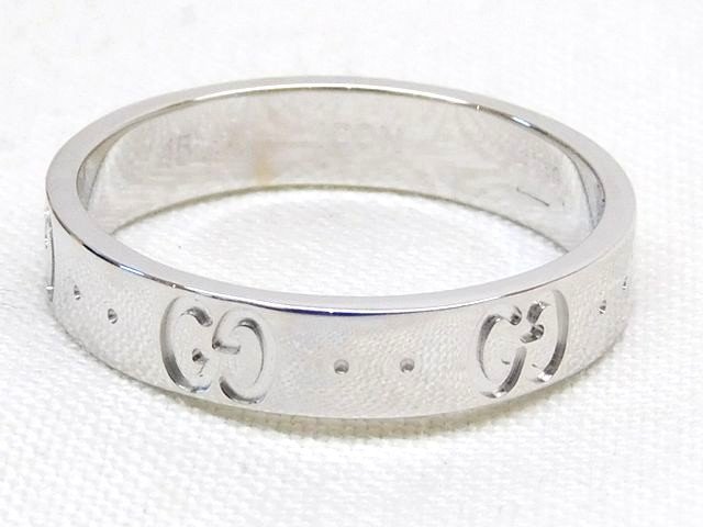 美品 グッチ ☆ 約14.5号(15) アイコン 指環 輪っか K18WG 白いことゴールド メンズ レディース GUCCI□8C8D●