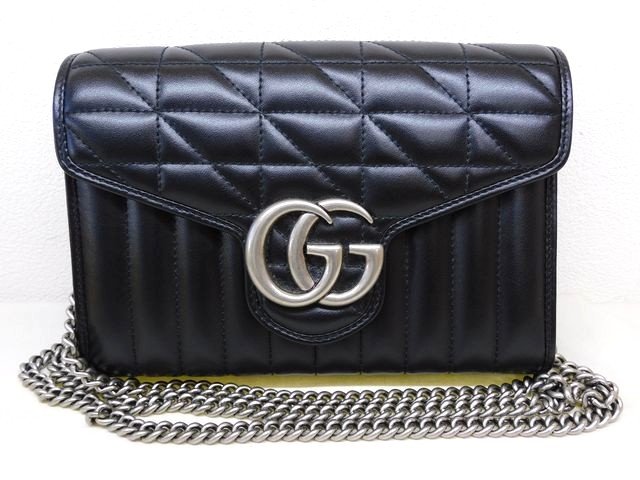 美品 GUCCI グッチ ■ GGマーモント チェーン店肩部 2WAYクラッチペダル 474575 チェーンウォレット 札入れ 黒 黒いこと なめし革 GUCCI □8E