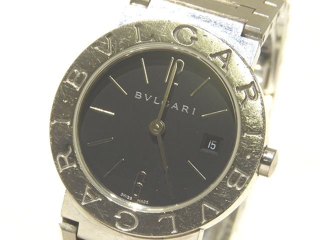 BVLGARI レディース クォーツ 時計 デイト ☆ BB26SS ブルガリ・ブルガリ 黒文字盤 シルバー ロゴあり ラウンド ブラック ▼8F|ブランドショップ フォーサイト