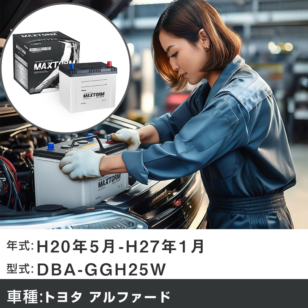 車 バッテリー トヨタ アルファード H20年5月-H27年1月 DBA-GGH25W 3500cc/4WD・サイドリフトアップ車除く/充電制御システム搭載車/寒冷地仕様車 適合参考 マックストーム MAXTORM SILVER MF95D26L カーメンテナンス 車検整備 自動車用品 【H41001】｜yadocari - ヤドカリ -