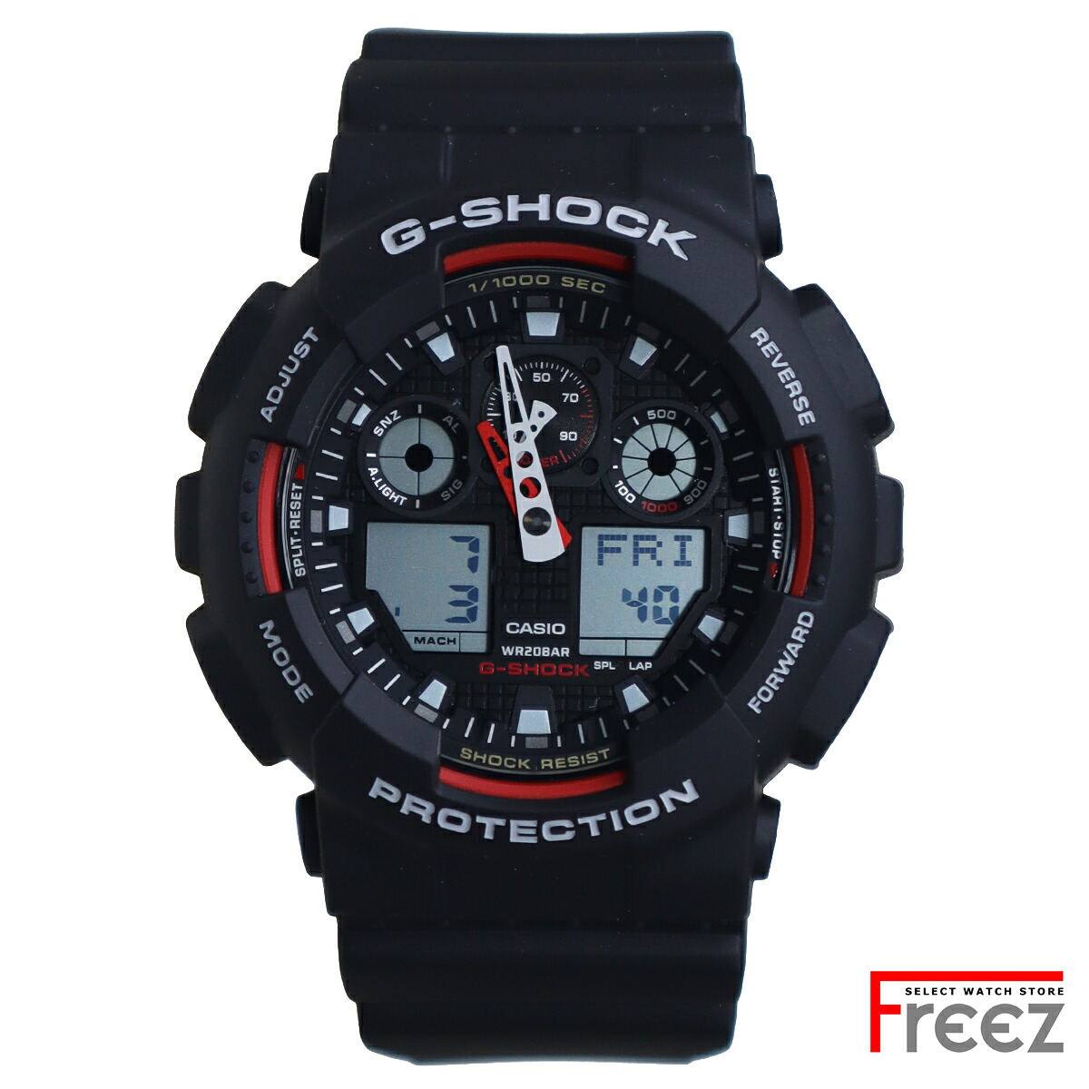CASIO G-SHOCK GA-100-1A4 カシオ Gショック メンズ 腕時計 アナデジ ブラック レッド ビッグケース 耐磁 20気圧防水 海外モデル｜ウォッチストアＦＲＥＥＺ