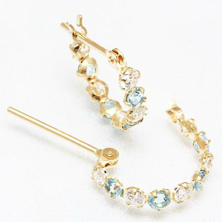 ブルートパーズとキュービックジルコニアのフープピアス 10金イエローゴールド|CuoreCuore