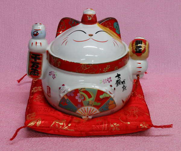 招き猫 置物・開運・縁起物・金運・風水【吉招本舗 金開運千両蓋付招き猫 SC53282-N71】招き猫の置物｜福和工芸　店