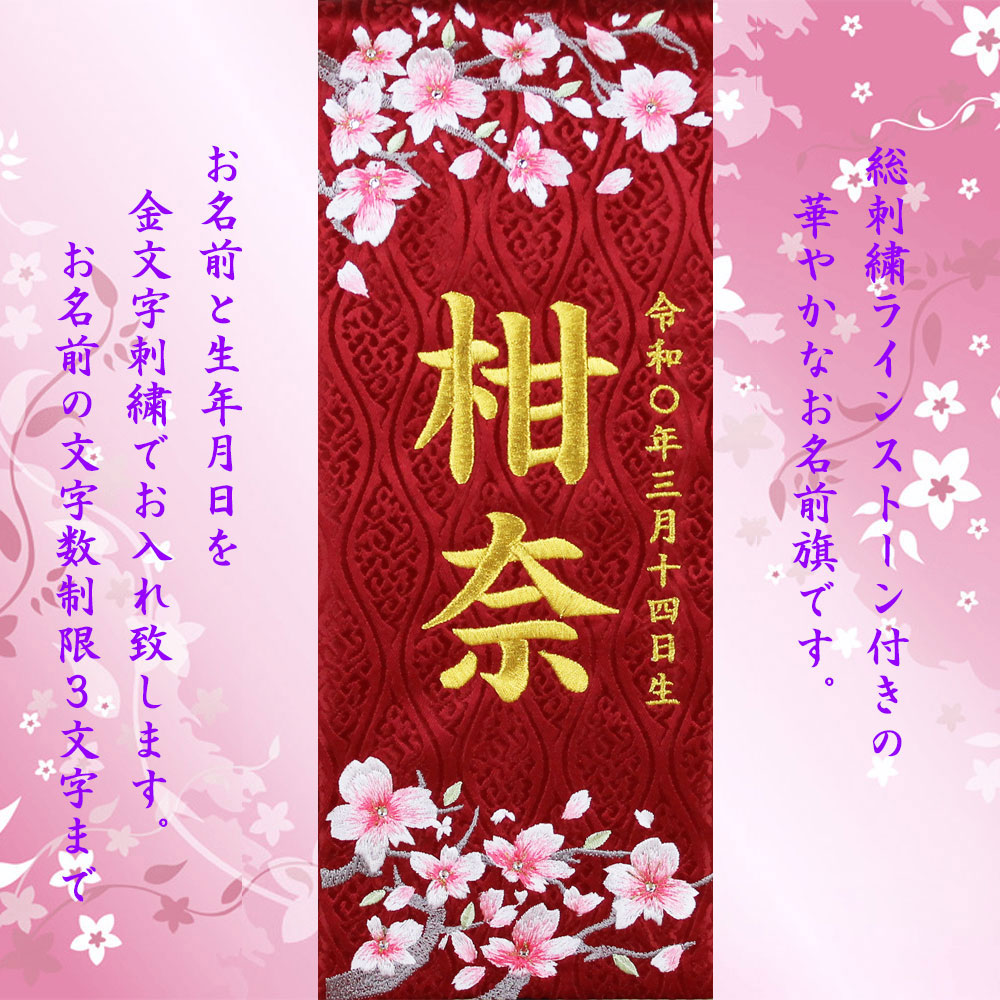 Ginger掲載商品 雛人形 名前旗 総刺繍 お雛様 名前入旗 さくらさくら 小 赤h 1322 1 京都西陣織金襴使用 木製スタンド付 女の子 Fucoa Cl