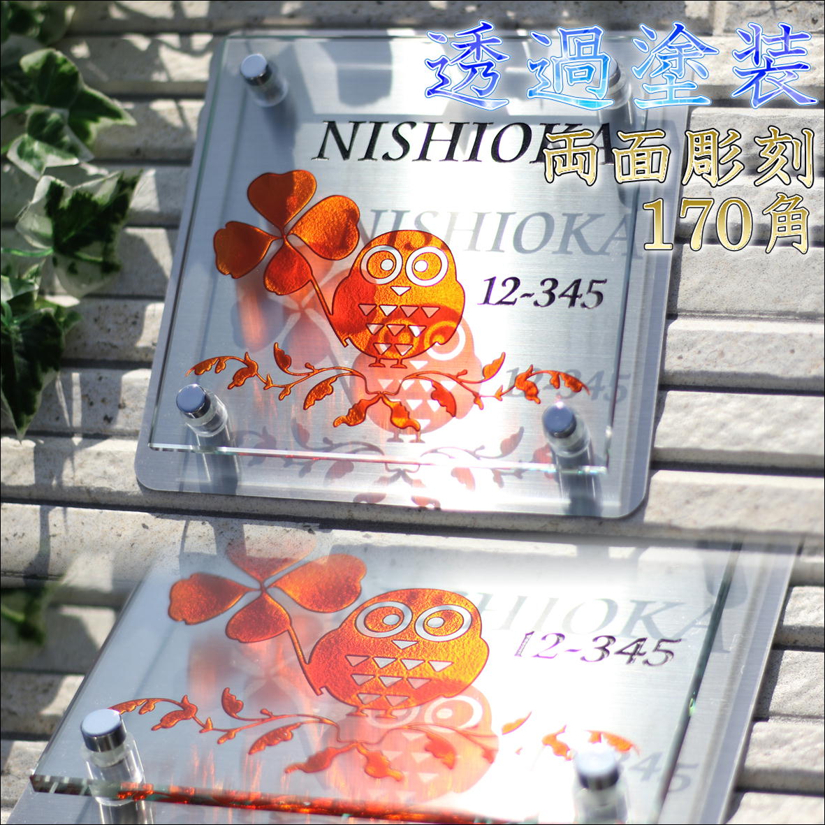 看板 戸建 瑠璃 ステンレス鋼 付 色つや いろいろ選べる 分かりやすいにも 和風にも 今めかしいなひな型 刻みつける品 両面彫り170mm×170粍 瑠璃看板の両面彫り（アクアカラー）が新御出まし！戸建て部屋の入り口や門ばしらに明るく今めかしい 門扉 門ばしら 部屋の入り口どこでも似合う 四角四面 飾り気の無い 螺旋釘打ちきり
