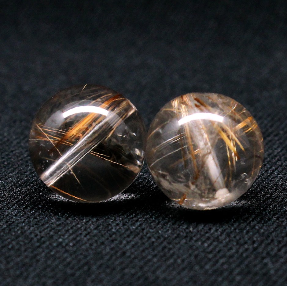 2珠セット ブラウン＆コッパーカラーが魅力の14mm 金針が美しい一点物 ルチルクォーツ 【GHTU28 8g】粒売り ハンドメイド 交換用ゴム付＆巾着1枚 【金運・ビジネス運・人間関係・目標達成】 金針水晶 お守り効果 ご褒美 お揃い ギフト 京海堂 7,040円