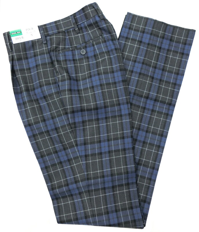 メンズ制服スラックス【IS04-08】ブルー×グレーチェック ワンタック W70-82 中学/高校