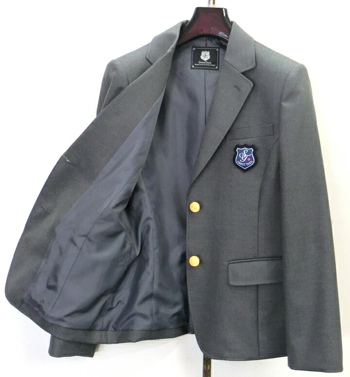 SweetTeenスクールブレザーグレー女子用S-4Lエンブレムのオマケ付き中学/高校/ジャケットカンコー学生服【ラッキーシール対応】