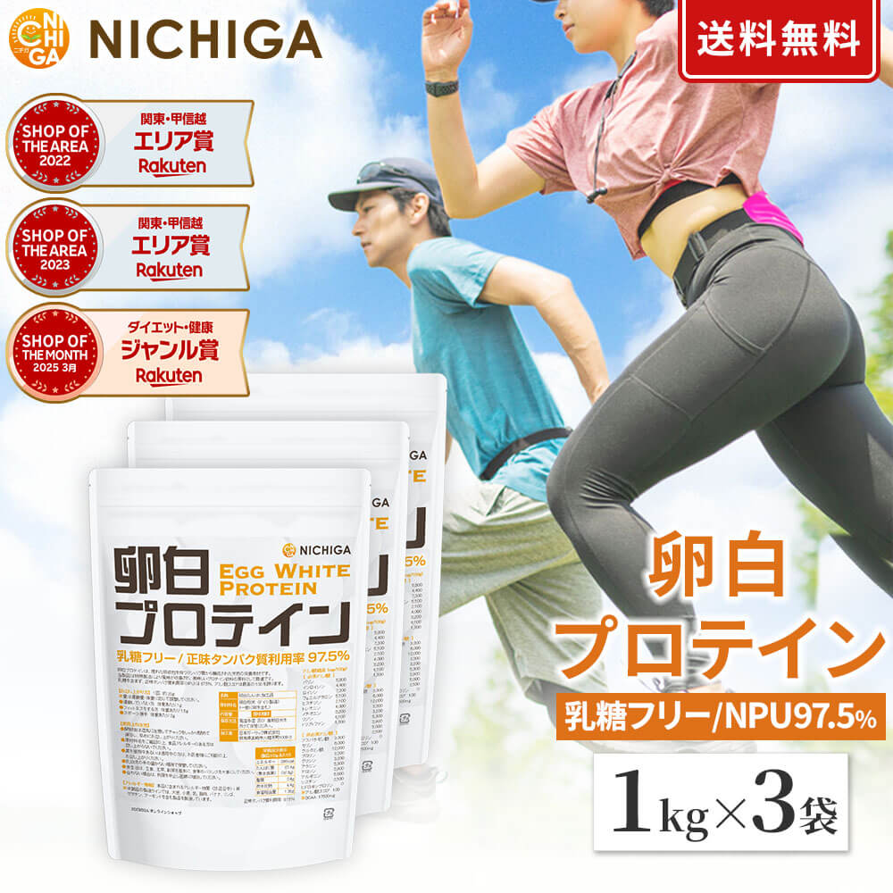 白身たんぱく質 1kg×3袋 Egg White Protein ラクトース無償性 内容物たんぱく質当て嵌める率 97.5％ エッグたんぱく質 NICHIGA(ニチガ) TKS