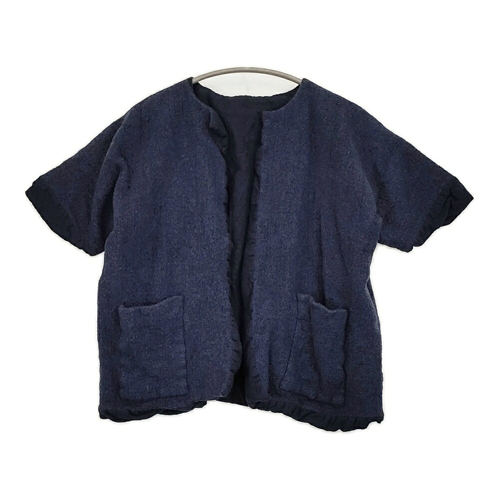 veritecoeur ハーフスリーブコート VC-2212 定価44000円 ノーカラージャケット ネイビー レディース ヴェリテクール【中古】5-1214T
