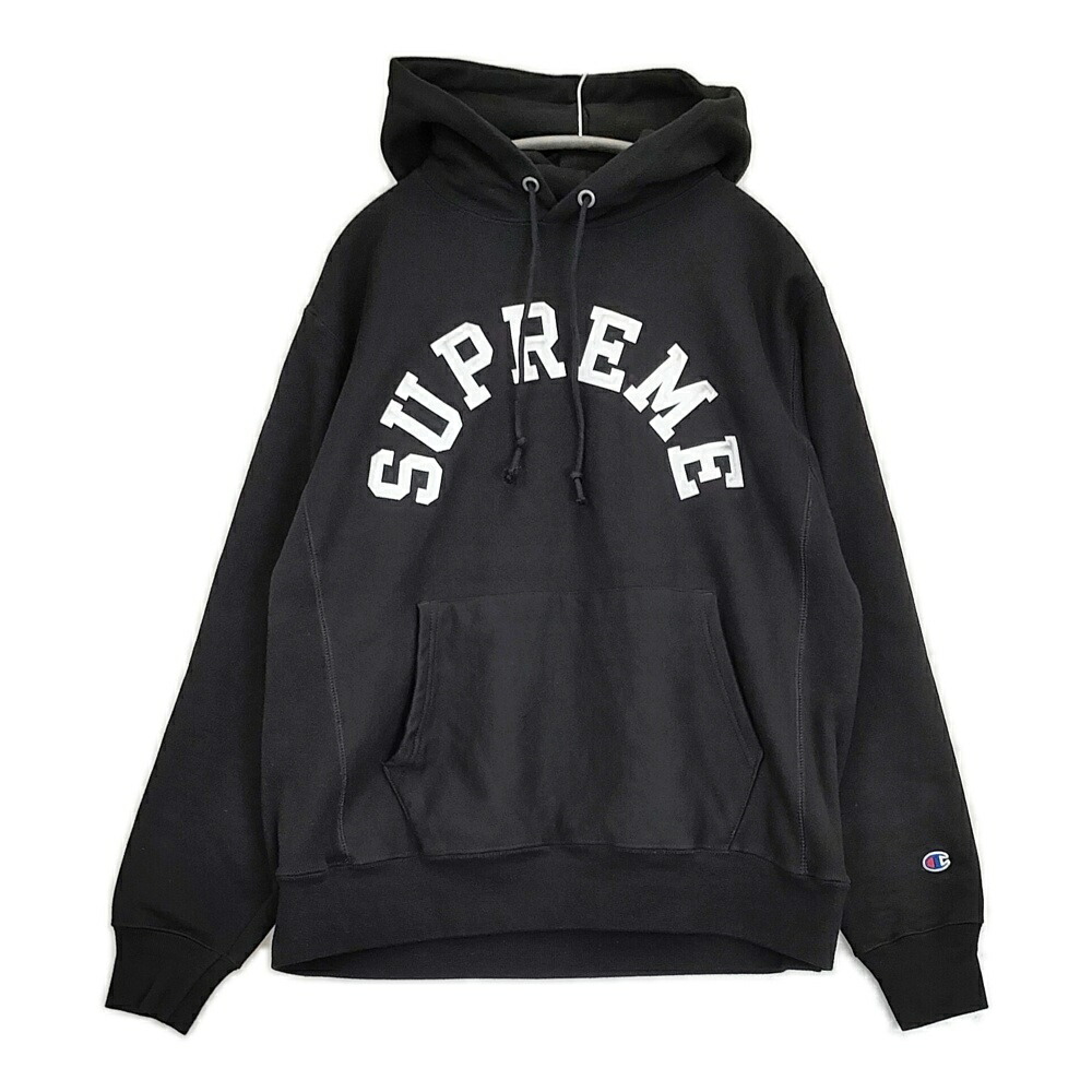 Supreme Champion Hooded Sweatshirt 大きさM アーチ形ロゴタイプ ティーシャツ 裏起毛 パーカー 25SS 黒いこと メンズ シュプリーム【中古】6-0509T