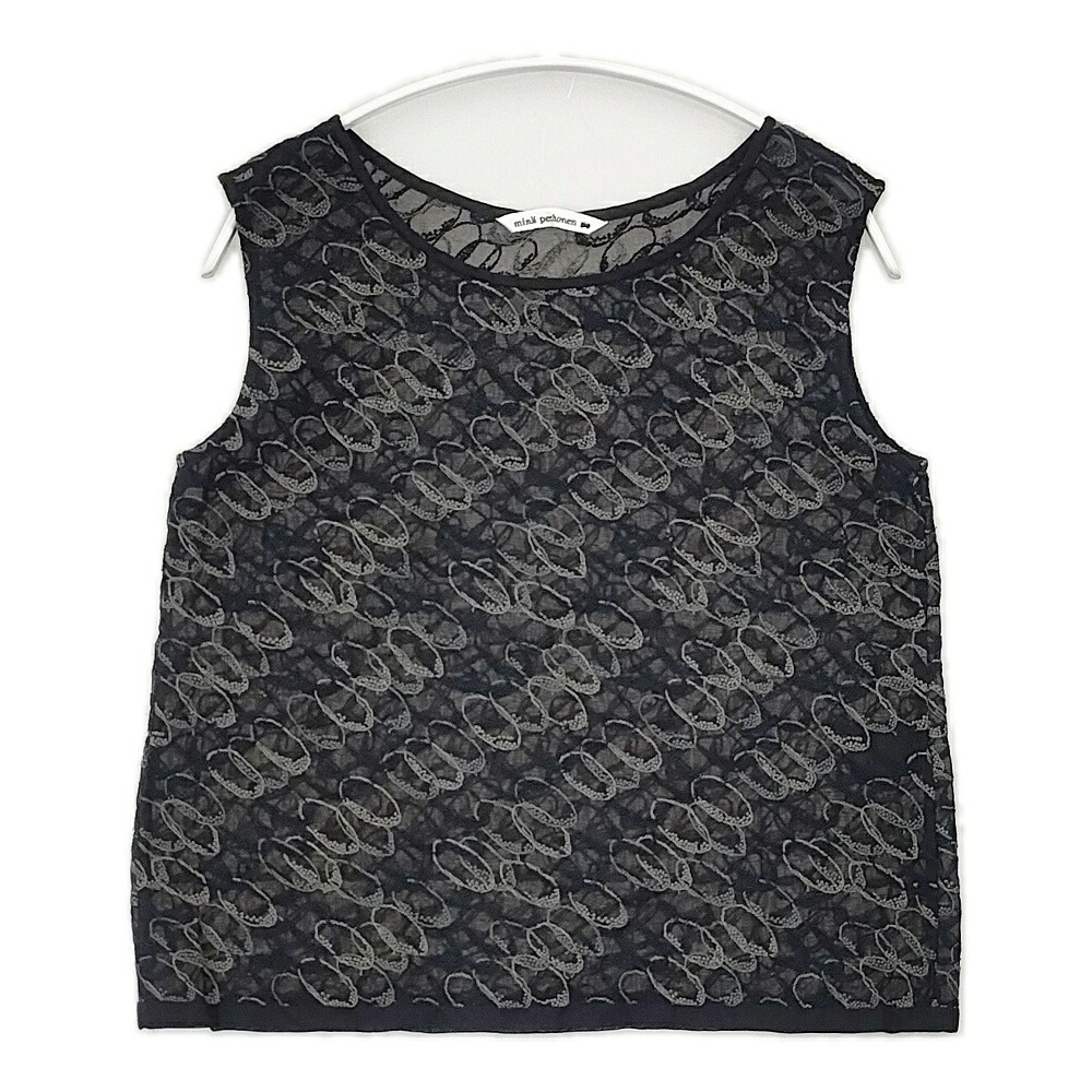 mina perhonen mousse 刺しゅう ss1615 大いさ38 ノースリーブ シアー トップ ティーシャツ 黒いこと レディース ミナペルホネン【中古】6-0526S