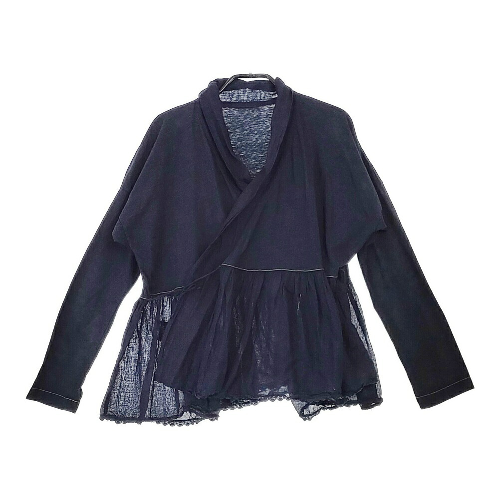 nest Robe - nest Robe リネンボウタイブラウス ギンガムチェック 01174-1117 長袖シャツ ブラック ホワイト レディース ネストローブ【中古】5-0403M∞ nest Robe リネンボウタイブラウス ギンガムチェック 01174-1117