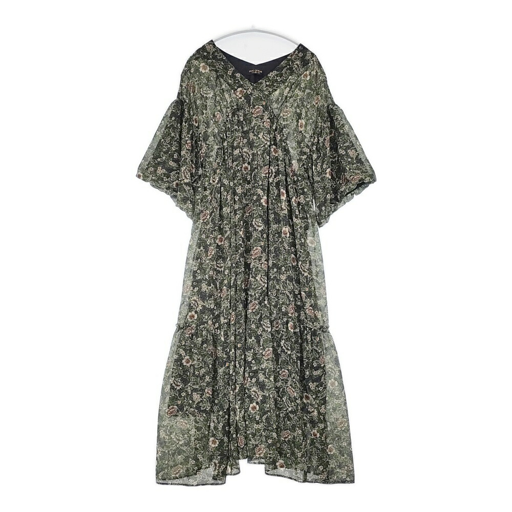 HUG O WaR DEVEAUX 大きさ2 総柄 ギャザー ロング 衣装 緑であること 黒いこと レディース ハグオーワー【中古】6-0506S
