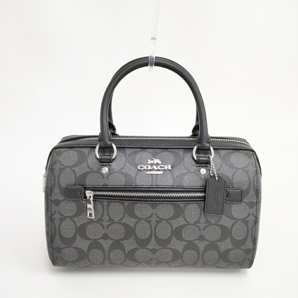 COACH 名書き 83607 PVC×なめし革 ハンドバック ボストンバッグ クロ Ｃ薄墨色 レディース コーチ職【中古】6-0518G