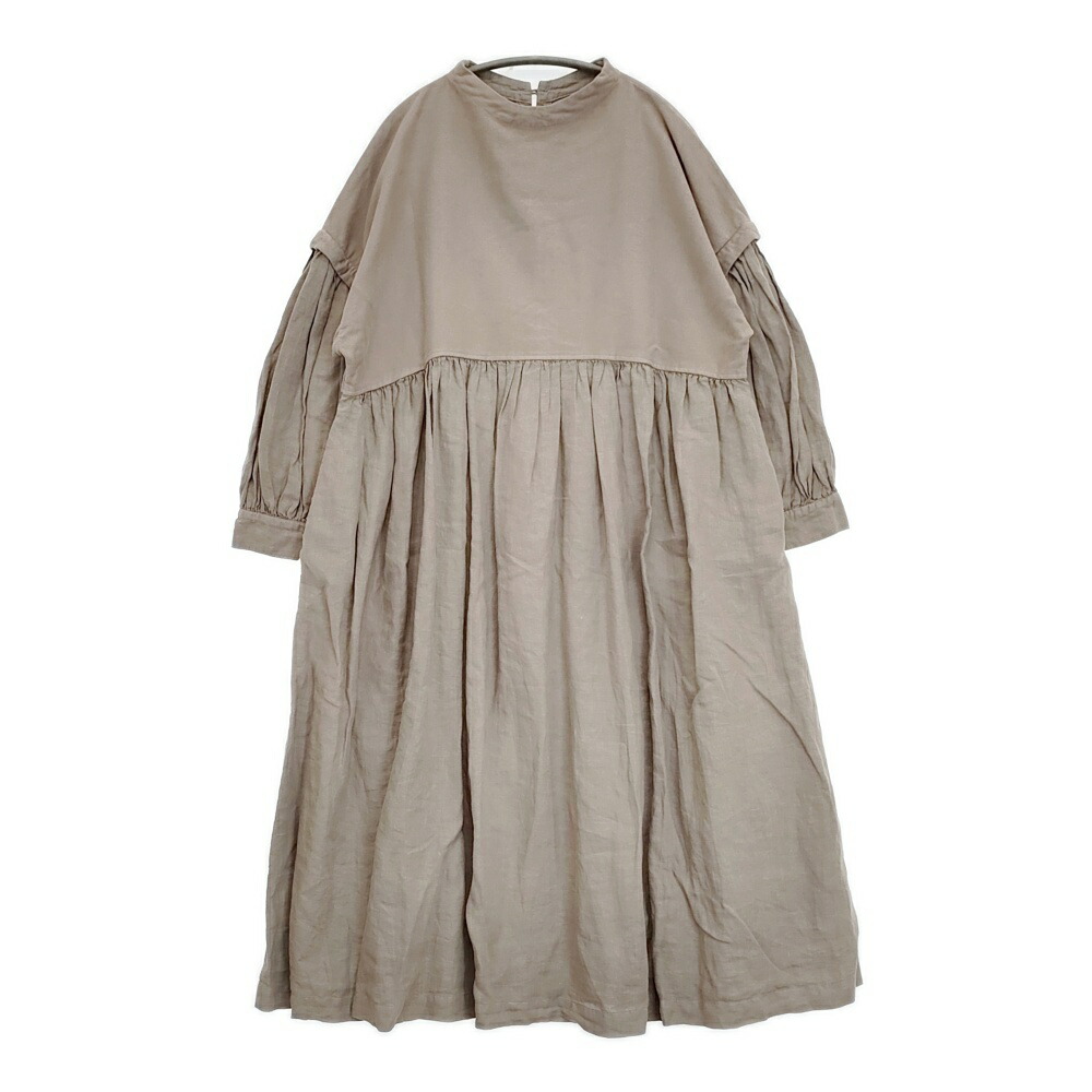 nest Robe コットンモールスキンリネン切替えドレス 01203-1063 ギャザー ワンピース グレージュ レディース ネストローブ【中古】6-0317M