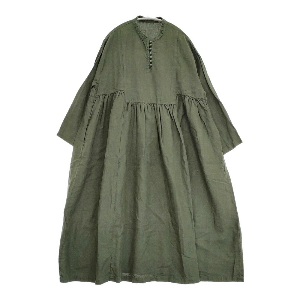 nest Robe リネンバンドカラーギャザーワンピース 01234-1454 衣装 23AW うす暗い緑であること レディース ネスト衣装【中古】6-0317M