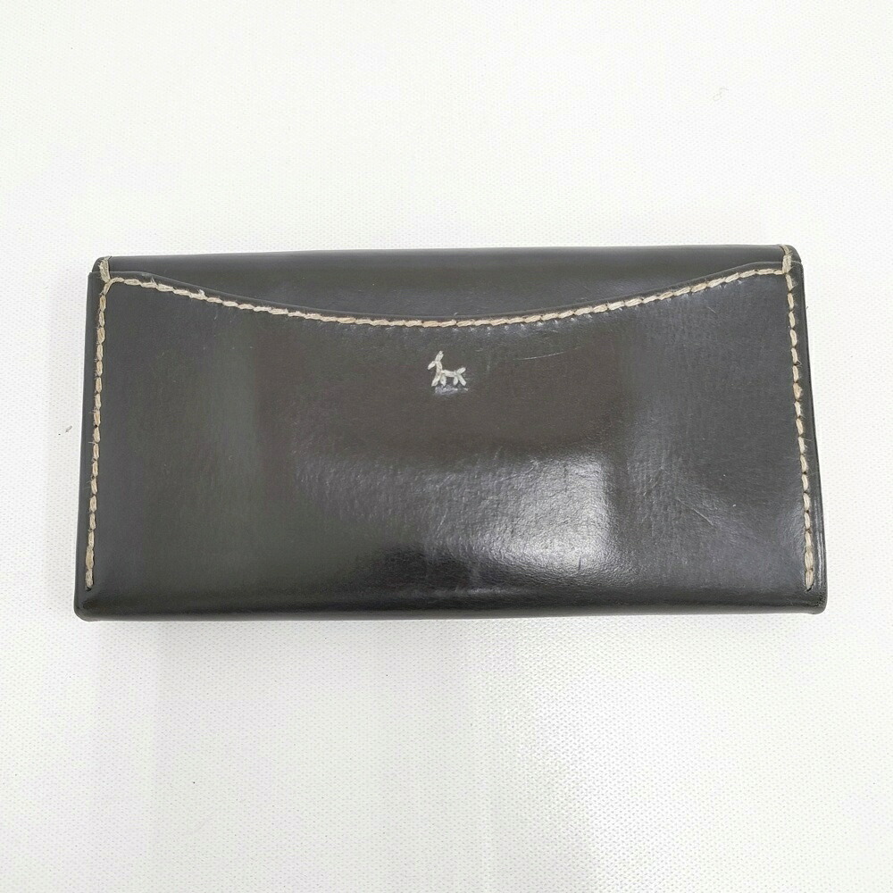 HENRY CUIR ロングウォレット レザー 革 犬 刺繍 長財布 ブラック レディース アンリークイール【中古】6-0318G