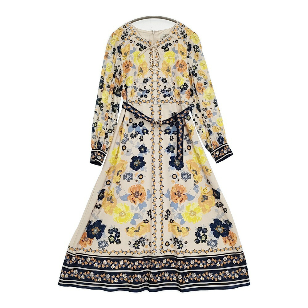 GRACE CONTINENTAL フラワーパターンプリントワンピース 36 定価42900円 ドレス ベージュ ネイビー レディース グレースコンチネンタル【中古】6-0603M｜ブランド古着の専門店 ジージー
