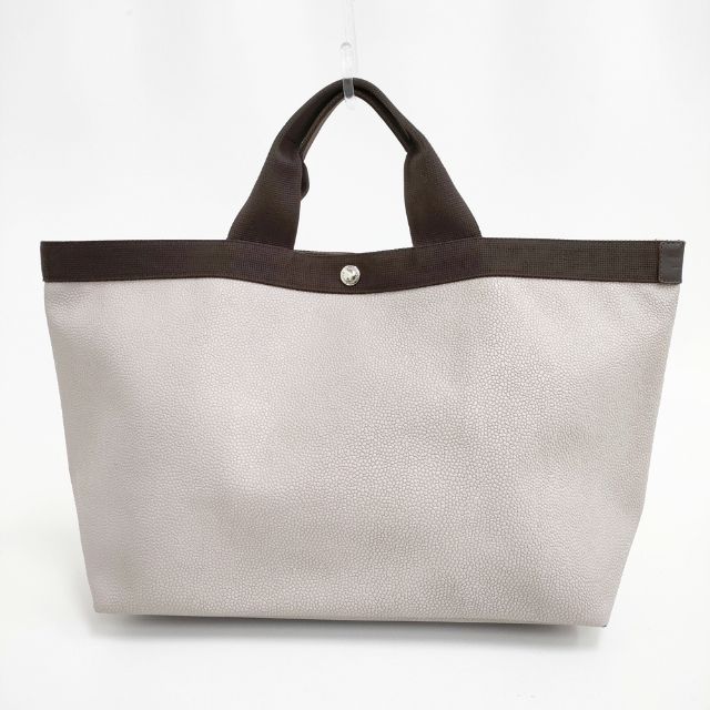 Herve Chapelier 705GPコーテッドキャンバススクエアトートL A4サイズ マスティック×モカ トートバッグ ベージュ ブラウン レディース エルベ・シャプリエ【中古】5-1015G