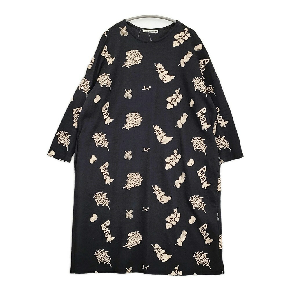 mina perhonen forest parade ウール混 刺繍 ua8027 サイズ38 ドロップショルダー ワンピース ブラック ベージュ レディース ミナペルホネン【中古】6-0401T｜ブランド古着の専門店 ジージー