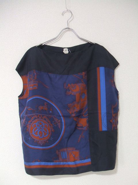 楽天市場】HERMES/シルク/ノースリーブブラウス/エルメス/ネイビー  