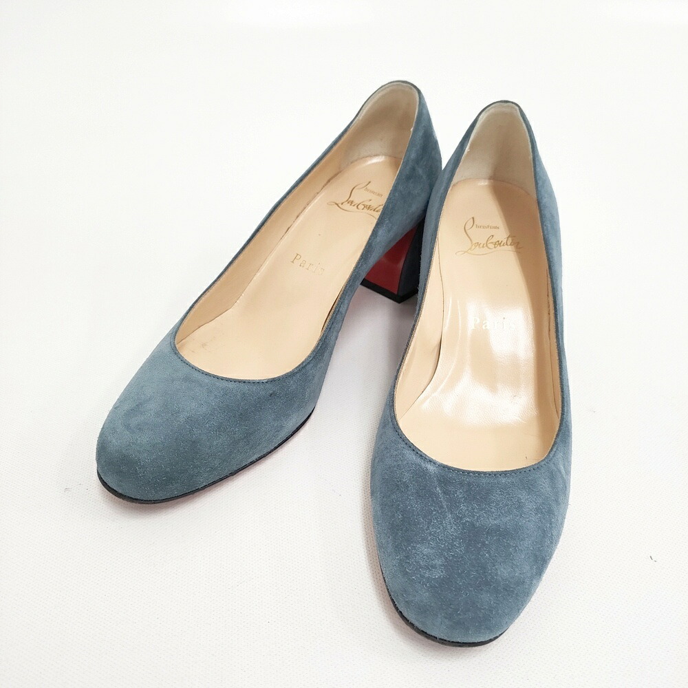 Christian Louboutin スウェード スエードチャンキーヒール パンプス 35 パンプス ブルーグレー レディース クリスチャンルブタン【中古】6-0119G