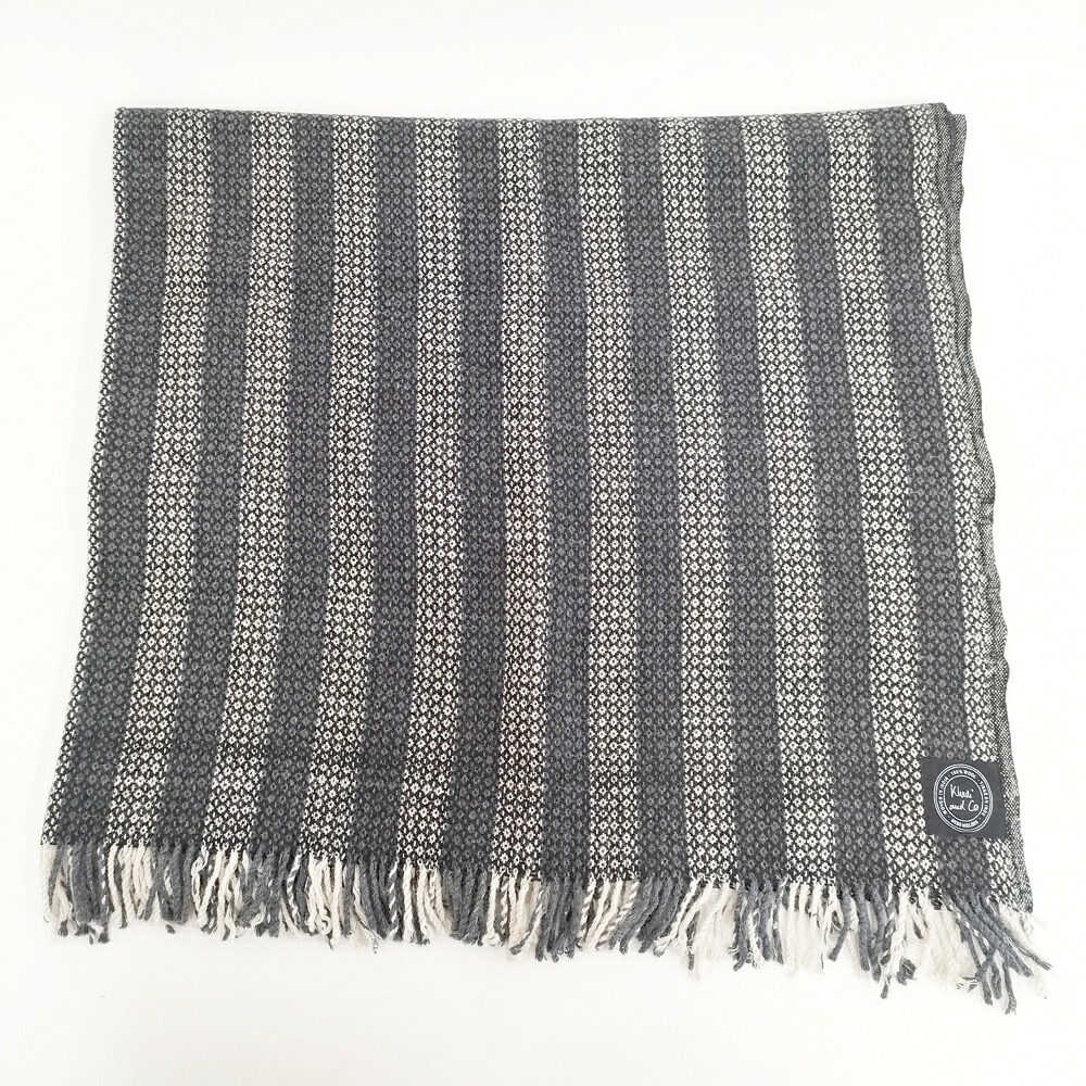 Khadi and Co 大判ストール インド製 ウール ブランケット ブラック グレー レディース カディ アンド コー【中古】5-1128T