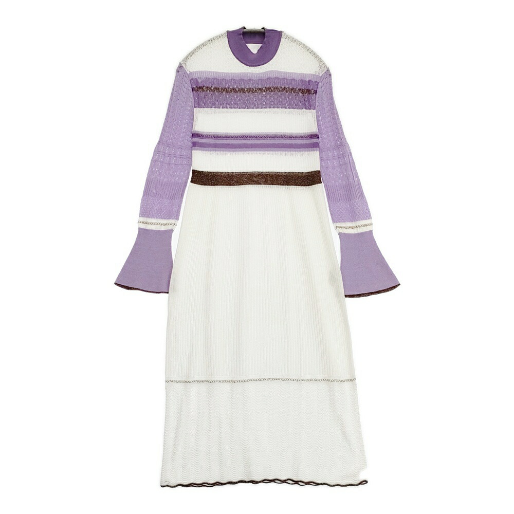 Mame Kurogouchi Nostalgic Pattern Knit Dress 定価37000円 シルク混 日本製 サイズ2 ワンピース ホワイト パープル レディース マメクロゴウチ【中古】6-0525M|ブランド古着の専門店 ジージー