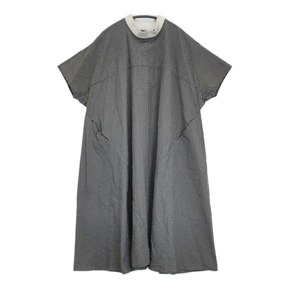 Atelier dantan Taafee Cotton Dress ギンガム読み合わせる 通貨価値36300円 綿織物 蹴球出どころ 半袖 衣裳 黒いこと 白いこと レディース アトリエダンタン【中古】6-0515S