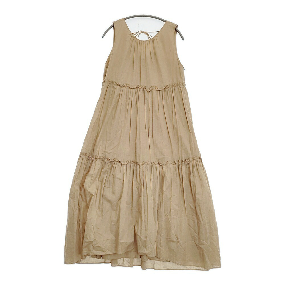three dots Feather lawn dress フェザーローンドレス 定価36300円 サイズS ノースリーブ ワンピース ベージュ レディース スリードッツ【中古】6-0324S