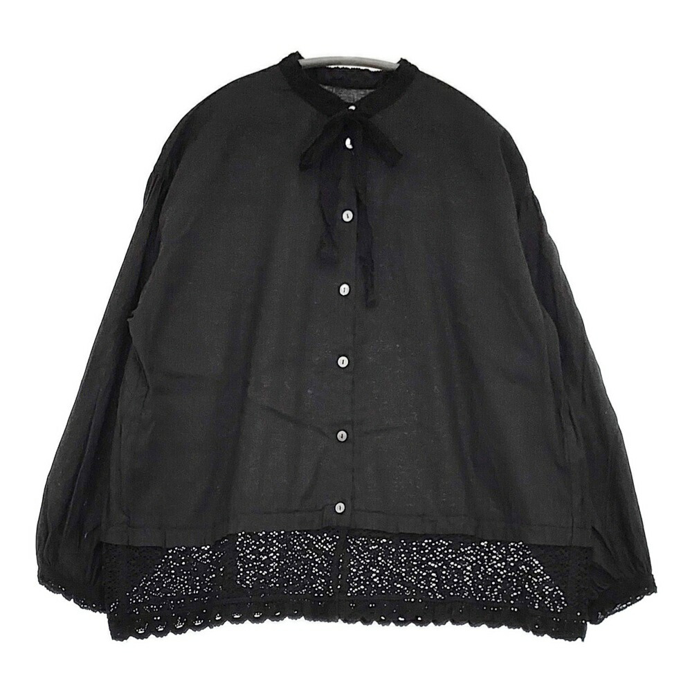 nest Robe リネンコットン 切替レースブラウス 01233-1033 ブラウス シャツ ブラック レディース ネストローブ【中古】6-0326M