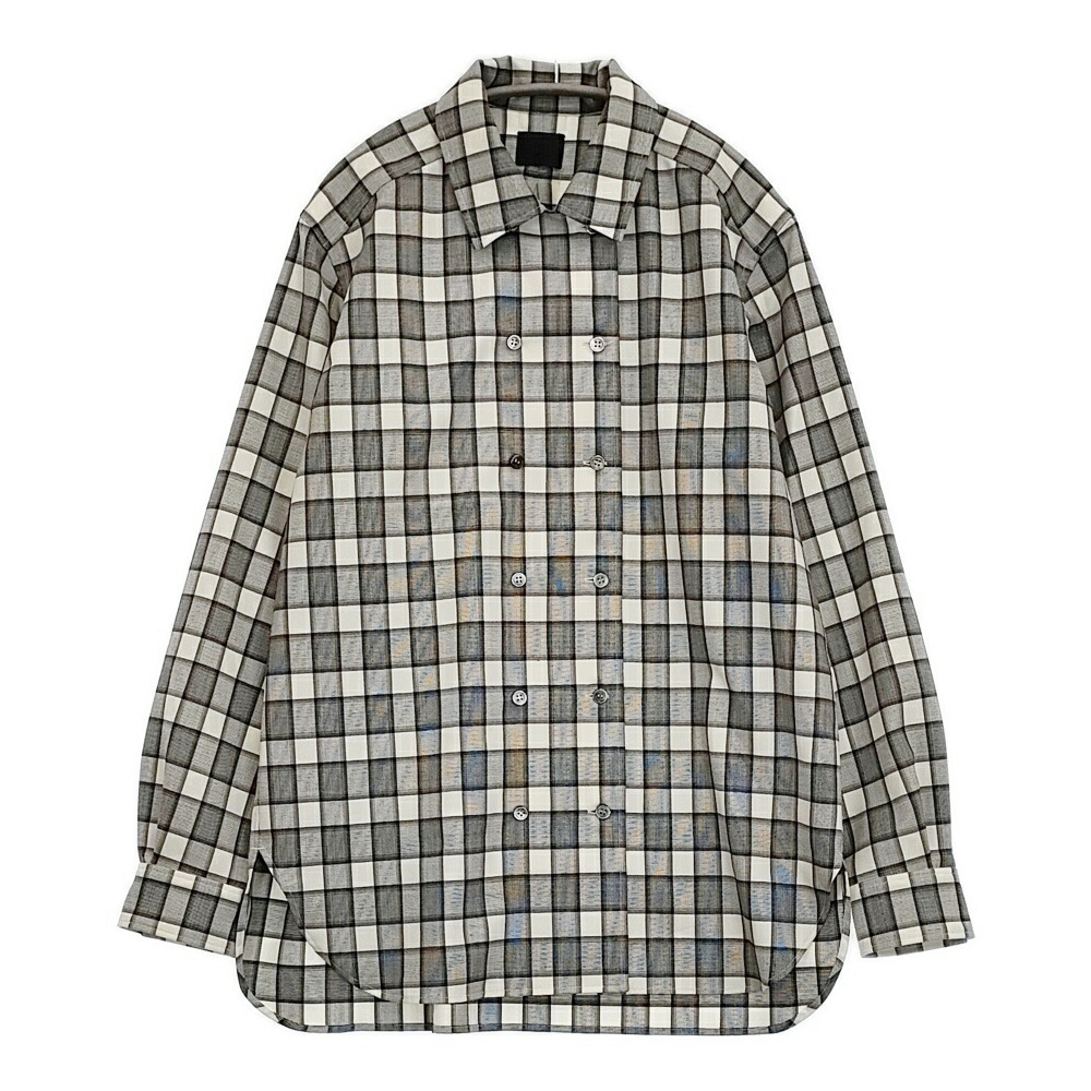 山内 グレンチェック ダブルオープンカラーシャツ 定価75900円 25241-wo サイズ3 ウール 長袖シャツ 25AW ホワイト ブラック メンズ 山内【中古】5-1115T|ブランド古着の専門店 ジージー