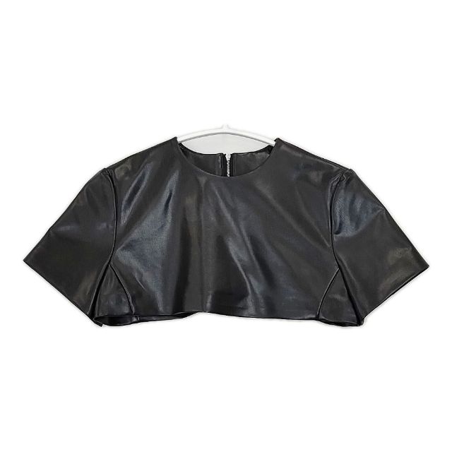 HYKE FAUX LEATHER CROPPED TOP 251-17487 クロップドトップ 合皮 カットソー 25SS ブラック レディース ハイク【中古】6-0114M