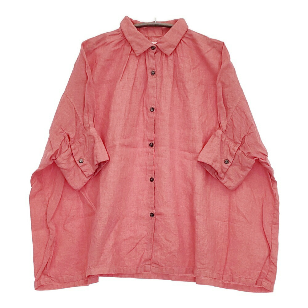 Honnete ハーフスリーブリネンギャザーブラウス 定価30800円 ブラウス シャツ 25SS ピンク レディース オネット【中古】5-0926S