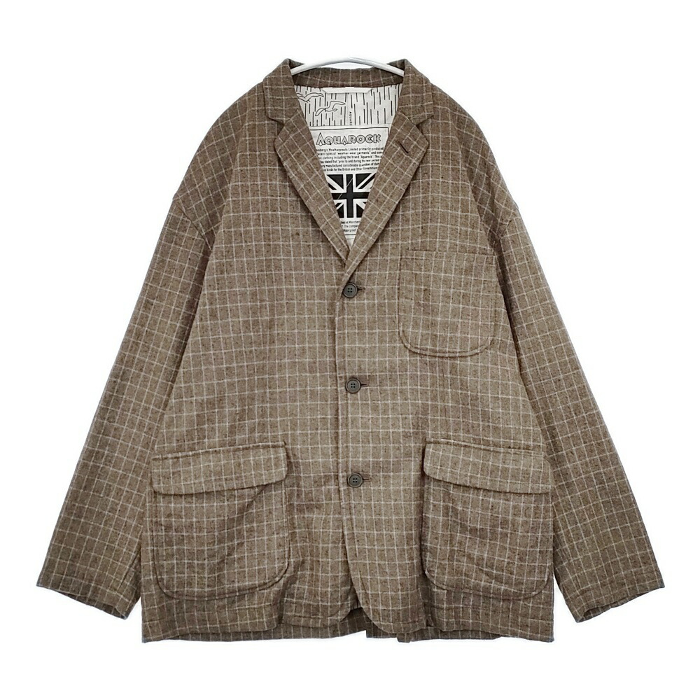 AQUAROCK アクアロック WOOL CHECK JACKET AQ021 日本製 羊毛読み合わせる テーラードジャケット ベージュ レディース【中古】5-1206T