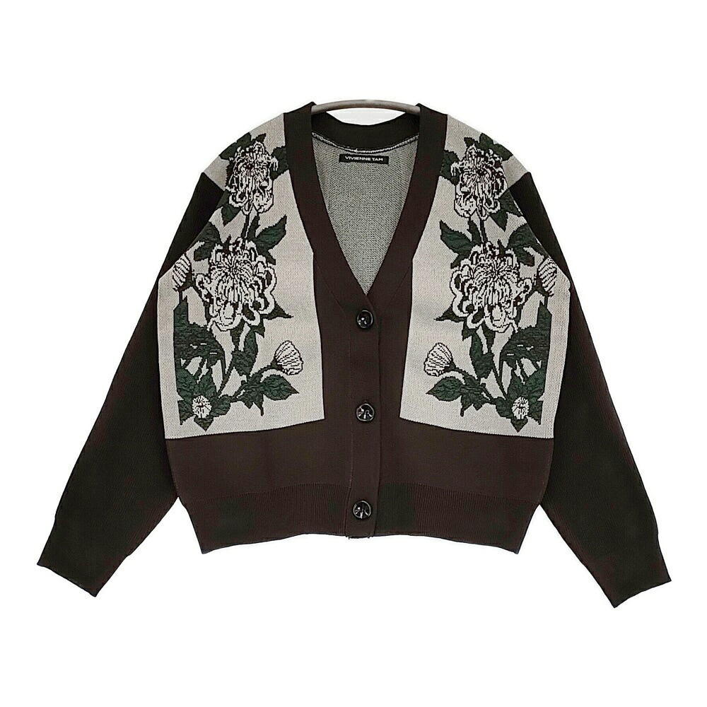 VIVIENNE TAM 未使用 MUM JACQUARD CARDIGAN ジャカード 花 定価30800円 カーディガン 22AW ブラウン グレー レディース ヴィヴィアンタム【中古】6-0215M