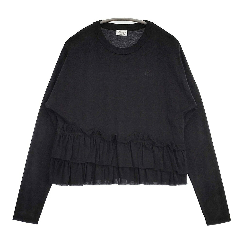 RhodolirioN Swallow Frill Tiered Long Sleeve Tee ティアードフリルロングスリーブT ネペンテス 刺しゅう 長袖Ｔシャツ カットソー ロンＴ 黒いこと レディース ロドリリオン【中古】6-0525M