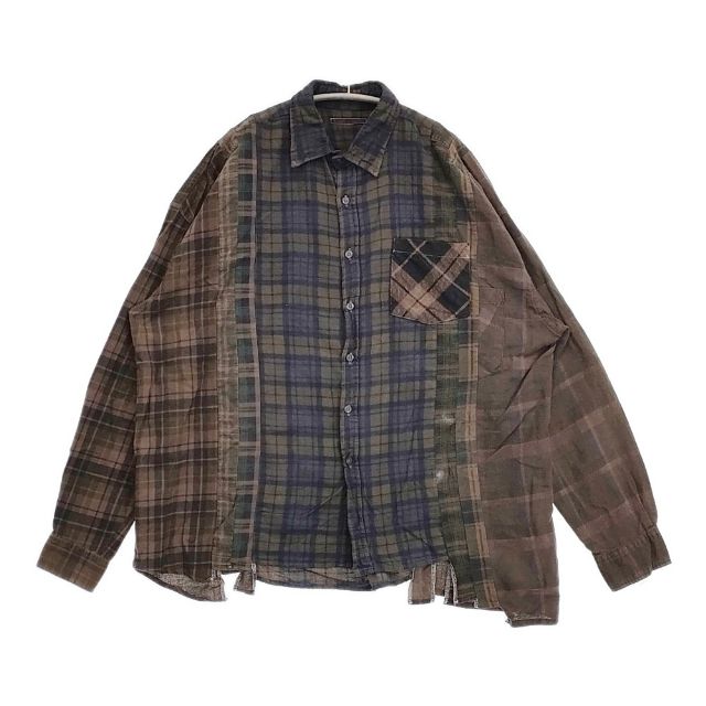 Rebuild by Needles Flannel Shirt 通貨価値23100円 パッチワーク 再打ち立てる 綿ネル NS305 長袖プルオーバー カーキ 赤銅色 メンズ リビルドバイニードルス【中古】6-0523T