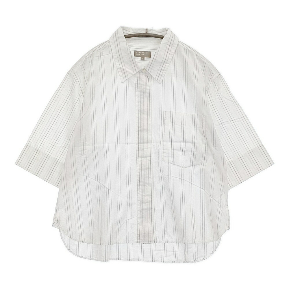 美品 MHL マーガレットハウエル ヘンリーネック 半袖シャツ ファインコットン 美品 MHL マーガレットハウエル ヘンリーネック 半袖シャツ